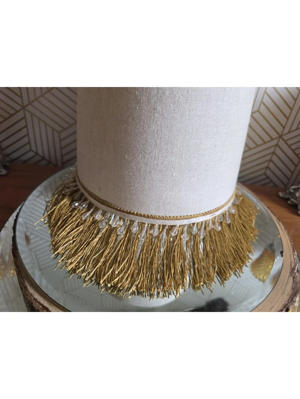 Vintage Fringed And Beaded Fabric Lampshade 10